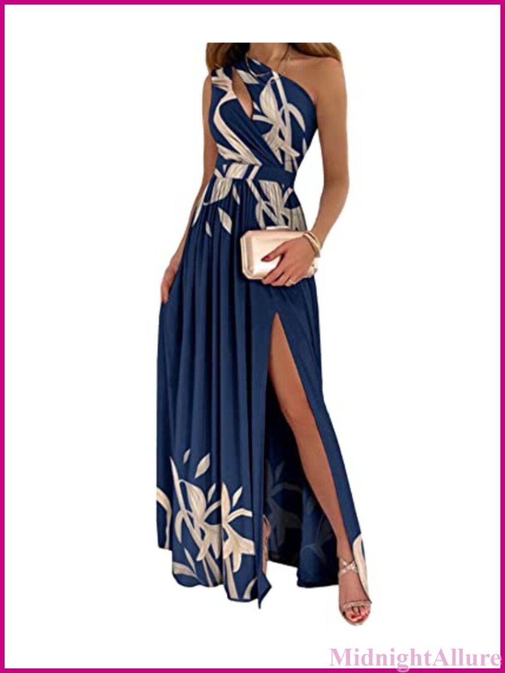 Sleeveless One Shoulder Pleated Maxi Dress High Slit Formal Evening Party